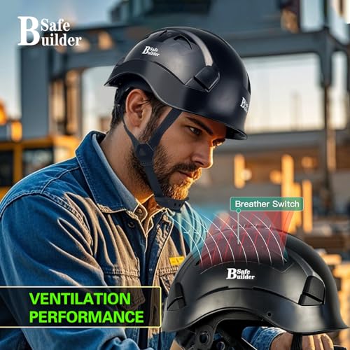 SAFEBUILDER Industrial Safety Helmet with Build-in Visor ABS Hard Hat with Visor Adjustable Ventilation OSHA Approved Hardhats Construction Work Head Protection ANSI/ISEA Z89.1 (Black Hard Hat Only) - Image 2
