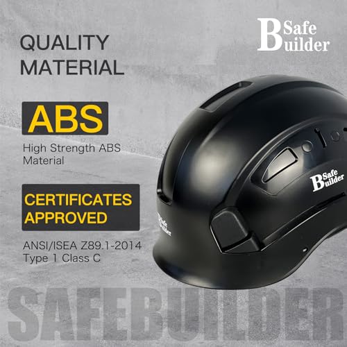 SAFEBUILDER Industrial Safety Helmet with Build-in Visor ABS Hard Hat with Visor Adjustable Ventilation OSHA Approved Hardhats Construction Work Head Protection ANSI/ISEA Z89.1 (Black Hard Hat Only) - Image 5