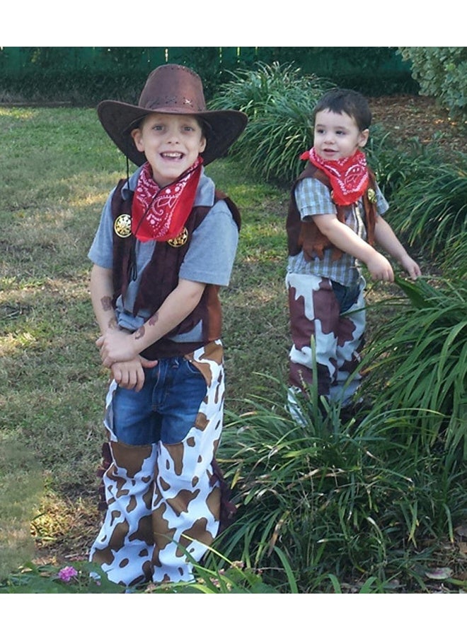 HALAMODO زي رعاة البقر للأطفال، أزياء رعاة البقر والفتيات الغربيين مع سترة بدون أكمام وقبعة ووشاح، مجموعة تنكرية للفتيات والأولاد لمهرجان الكرنفال والهالوين - Image 2