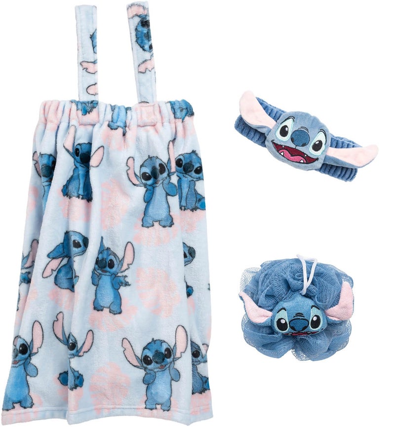 Jay Franco Disney Lilo and Stitch 3 Piece Spa Bath Set Includes Towel Wrap Loofah Spa Headband Kids Bath Shower Accessories - Image 2