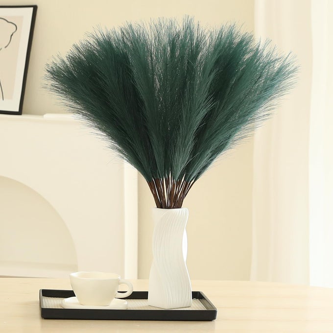 GREEN PAMPAS GRASS DECOR 30PCS 24 INCH ARTIFICIAL PAMPAS GRASS DECOR TALL FAKE POMPAS GRASS FOR VASE FILLER TABLE CENTERPIECES WEDDING PARTY AND GREEN HOME DECOR GREEN