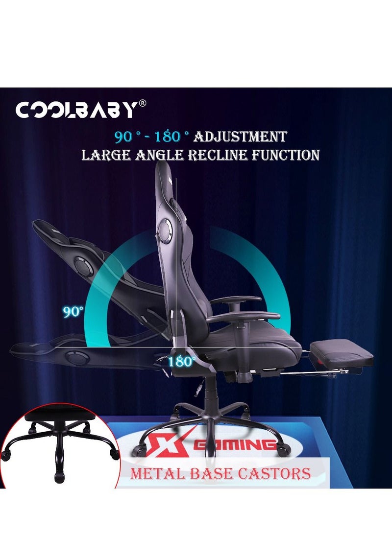 Cool Baby Gaming Chair Ergonomic Office Massage Chair,180° Recliner System,2D Adjustable Arm-Rest With Massage and Bluetooth Speaker and Footrest - Image 5