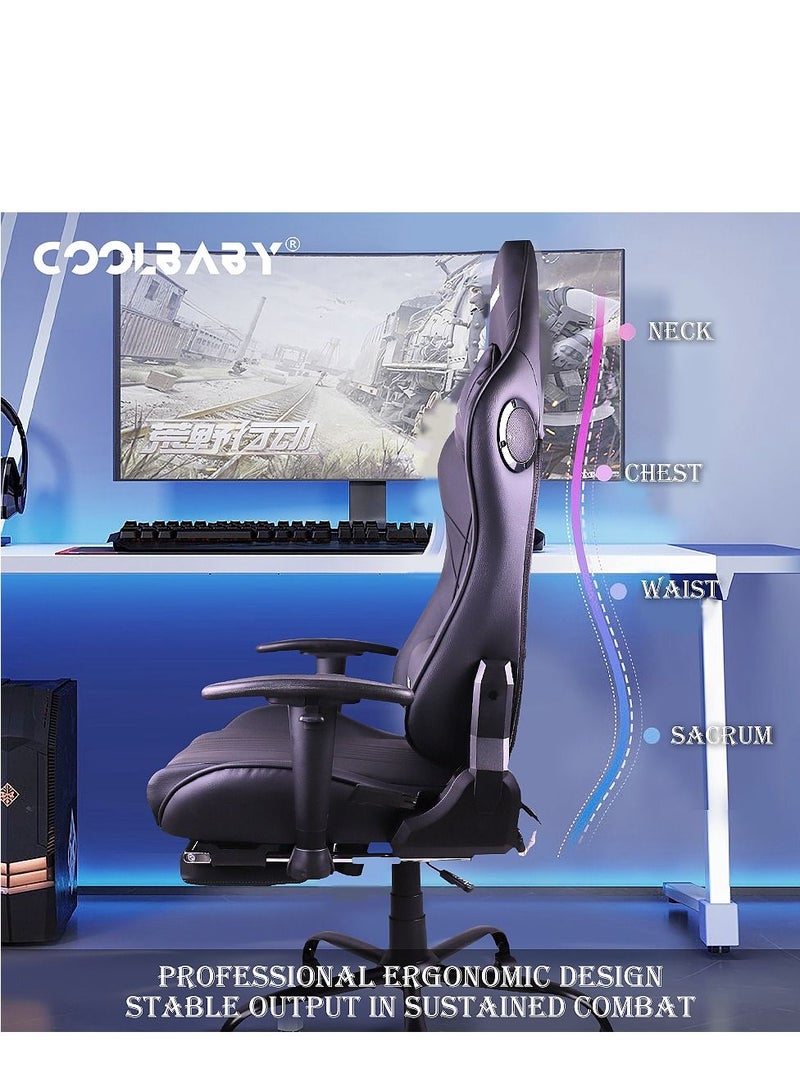 Cool Baby Gaming Chair Ergonomic Office Massage Chair,180° Recliner System,2D Adjustable Arm-Rest With Massage and Bluetooth Speaker and Footrest - Image 3
