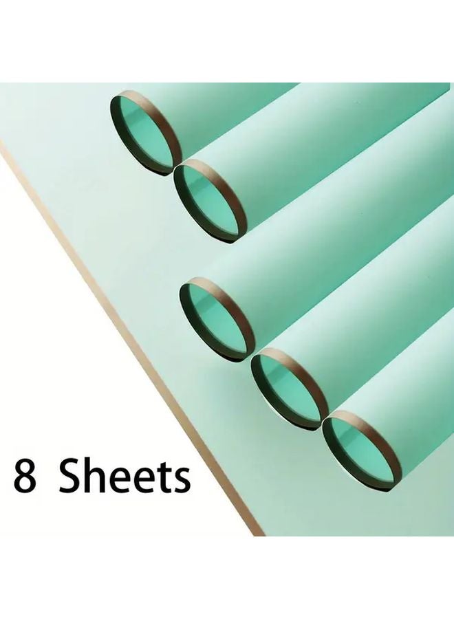 Pale Blue Floral Wrapping Paper 8 Sheets Golden Border Semi Transparent Gift Wrap - Image 1