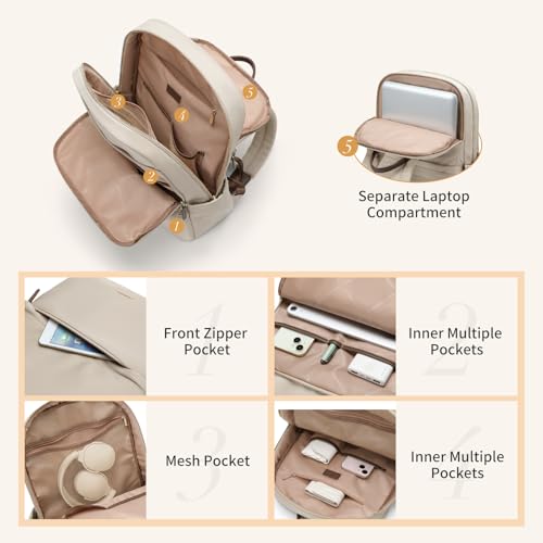 GOLF SUPAGS Women Laptop Backpack Casual Daypack for Work Travel College Backpack Purse Fits 14 Inch Notebook Apricot - Image 3