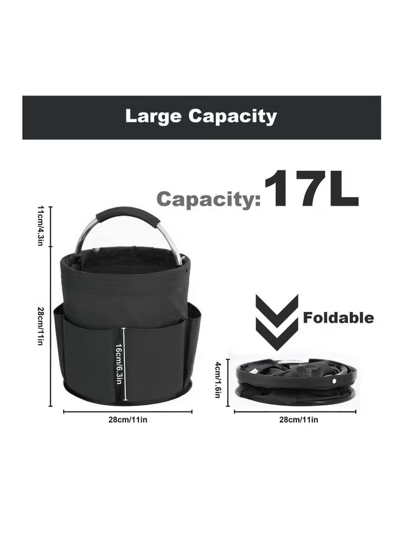 Cleaning Caddy with Handle, Cleaning Products Organiser, 17L Foldable Storage Basket, Cleaning Caddy Organiser, Portable Multi Cleaning Bucket Bag for Home, Garden (Black) - Image 4