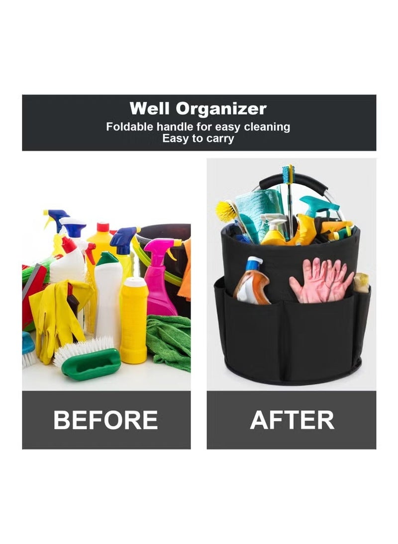 Cleaning Caddy with Handle, Cleaning Products Organiser, 17L Foldable Storage Basket, Cleaning Caddy Organiser, Portable Multi Cleaning Bucket Bag for Home, Garden (Black) - Image 3