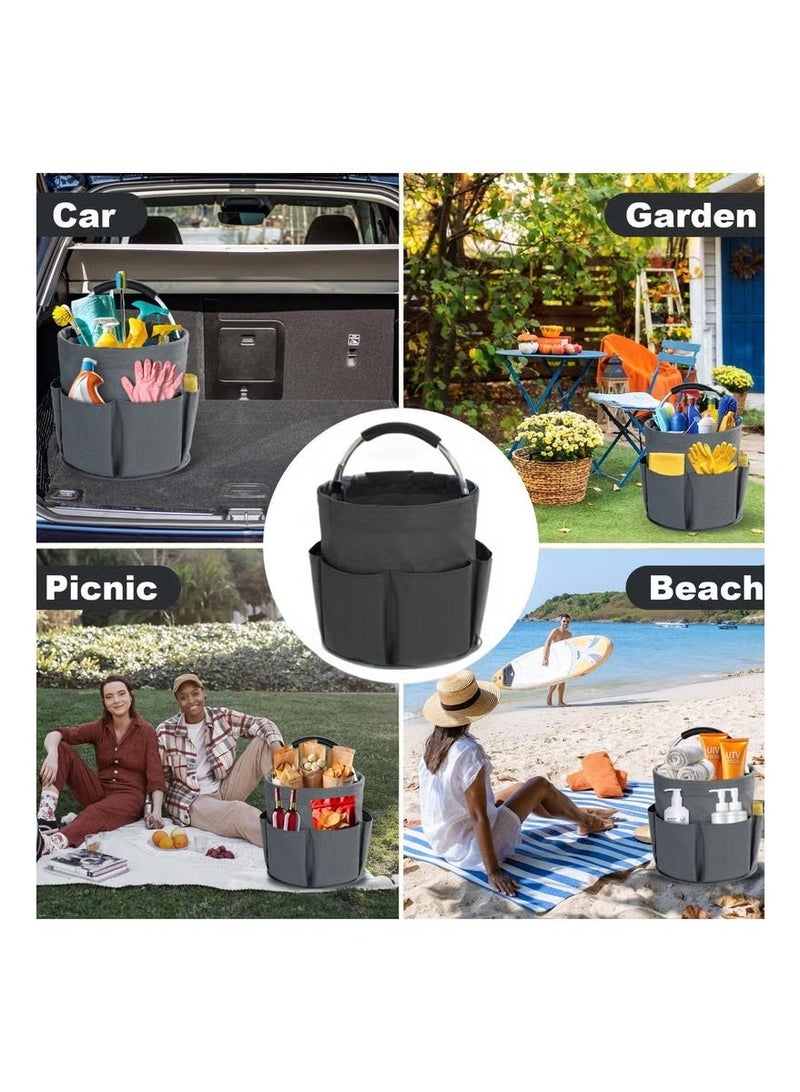 Cleaning Caddy with Handle, Cleaning Products Organiser, 17L Foldable Storage Basket, Cleaning Caddy Organiser, Portable Multi Cleaning Bucket Bag for Home, Garden (Black) - Image 2