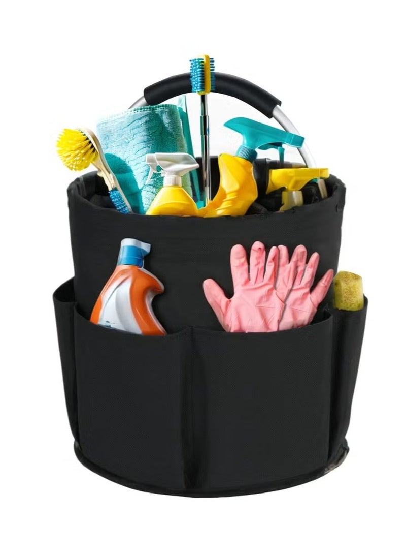 Cleaning Caddy with Handle, Cleaning Products Organiser, 17L Foldable Storage Basket, Cleaning Caddy Organiser, Portable Multi Cleaning Bucket Bag for Home, Garden (Black) - Image 1