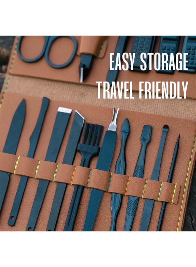 Hayvenhurst Nail Kit - Nail Clipper Set - Manicure Set - 15 Stainless Steel Pieces Manicure Kit For Men's - Pedicure Kit With Nail Clippers For Men - Mens Grooming Kit With Luxurious Brown Leather portable Travel - Image 4
