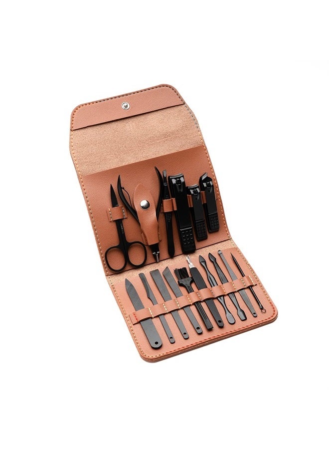 Hayvenhurst Nail Kit - Nail Clipper Set - Manicure Set - 15 Stainless Steel Pieces Manicure Kit For Men's - Pedicure Kit With Nail Clippers For Men - Mens Grooming Kit With Luxurious Brown Leather portable Travel - Image 5