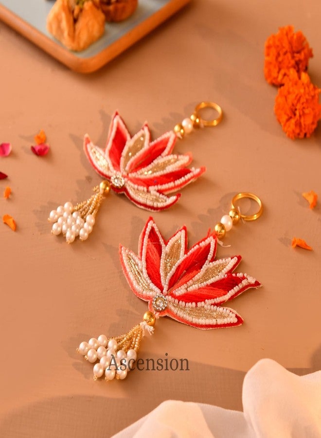 أسينشين زينة أبواب يدوية الصنع من Ascension، عبارة عن زينة على شكل زهرة اللوتس مع أقراط غانيش، مناسبة لتزيين المنزل في مناسبات البوجا، وديوالي، ونفاراتري، وغانيش تشاتورثي، وجميع المهرجانات. تتضمن العبوة قطعتين كهدية. - Image 5