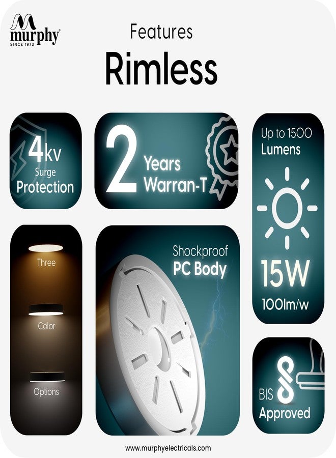 Murphy 15W 3-in-1 LED Round Surface Ceiling Light | 2 Year Warranty | Color Changing (Cool White/Natural White/Warm White) | Rimless Slim Design | Pack of 1 - Image 3