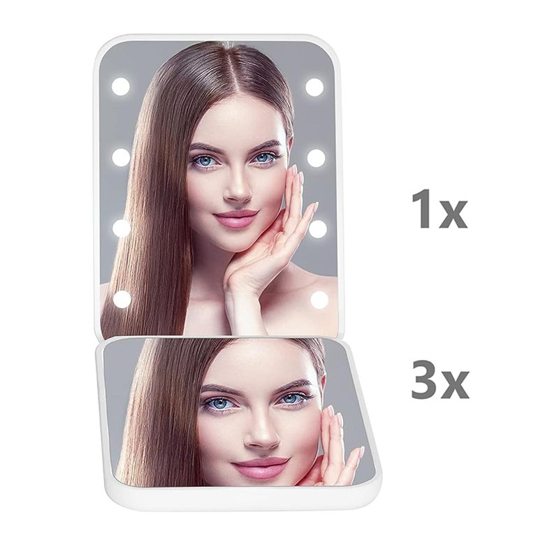 Kintion Pocket Mirror, 1X/3X Magnification LED Compact Travel Makeup Mirror with Light for Purse, 2-Sided, Portable, Folding, Handheld, Small Lighted Mirror for Gift, White - Image 5