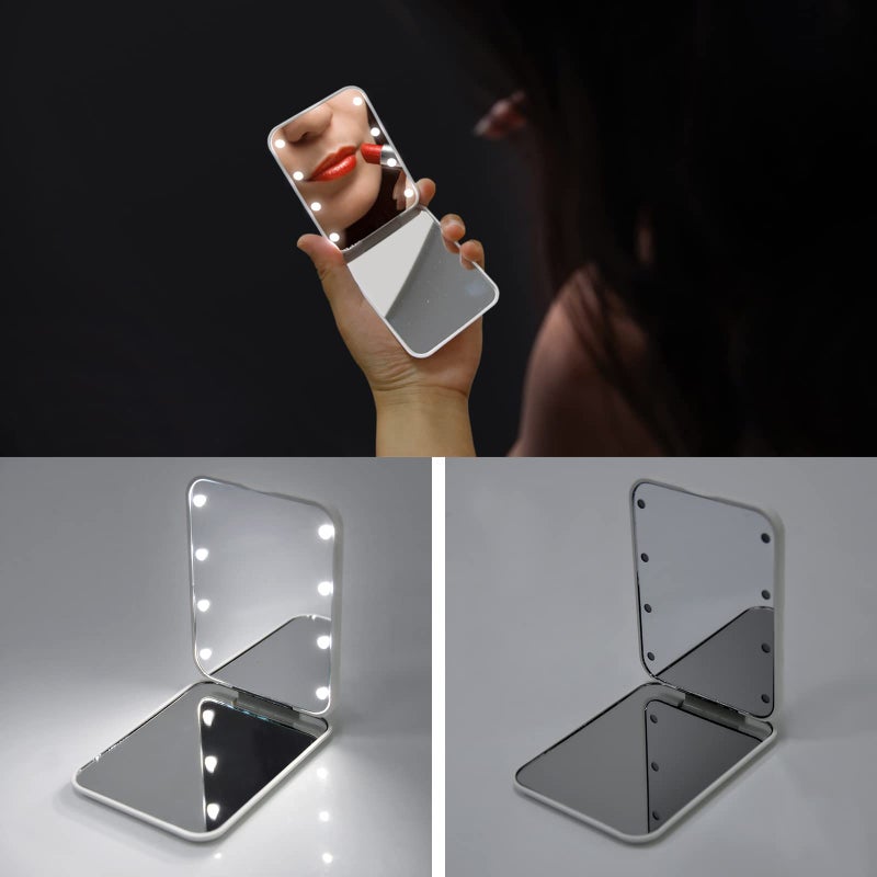 Kintion Pocket Mirror, 1X/3X Magnification LED Compact Travel Makeup Mirror with Light for Purse, 2-Sided, Portable, Folding, Handheld, Small Lighted Mirror for Gift, White - Image 2