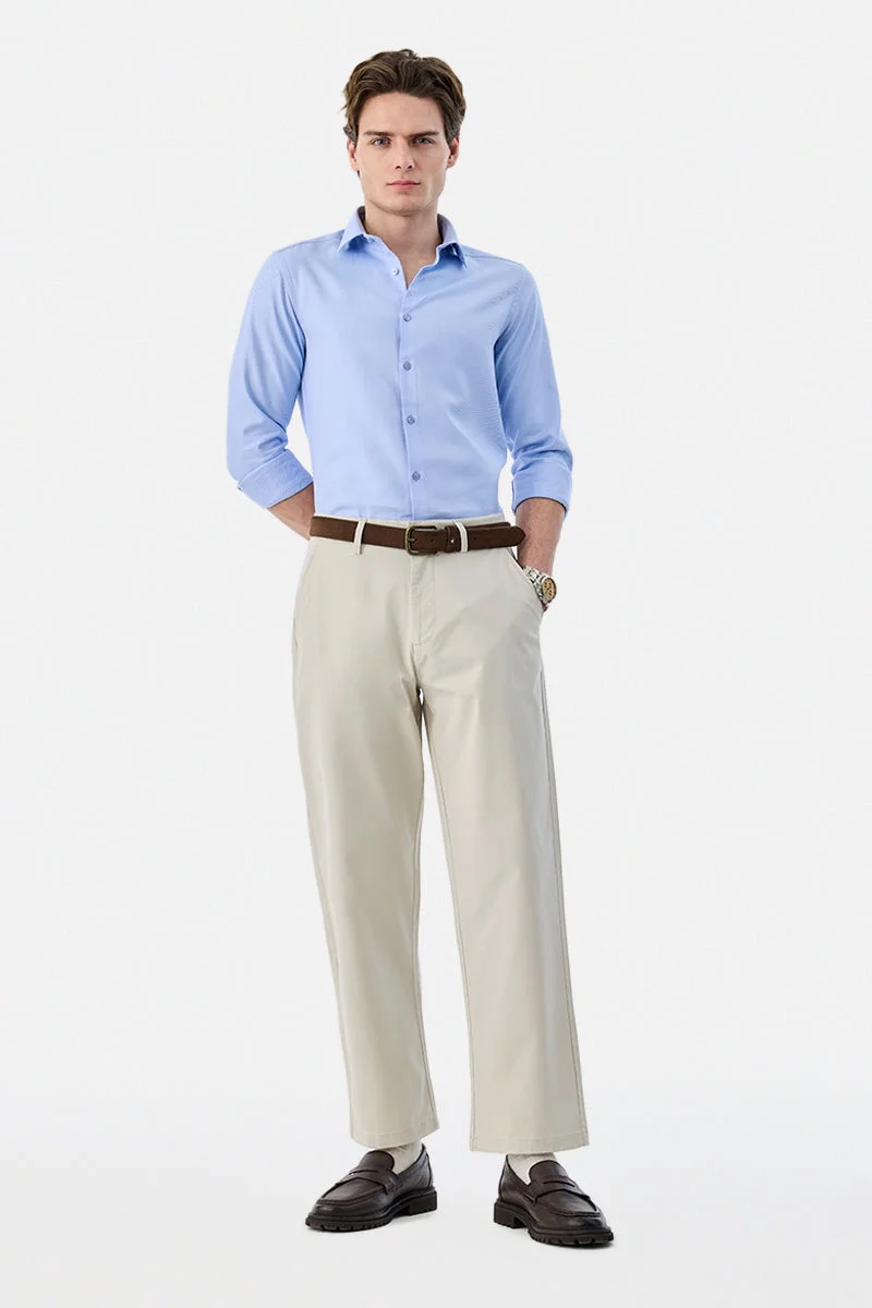 SNITCH Cream Solid Wide Leg Casual Chinos