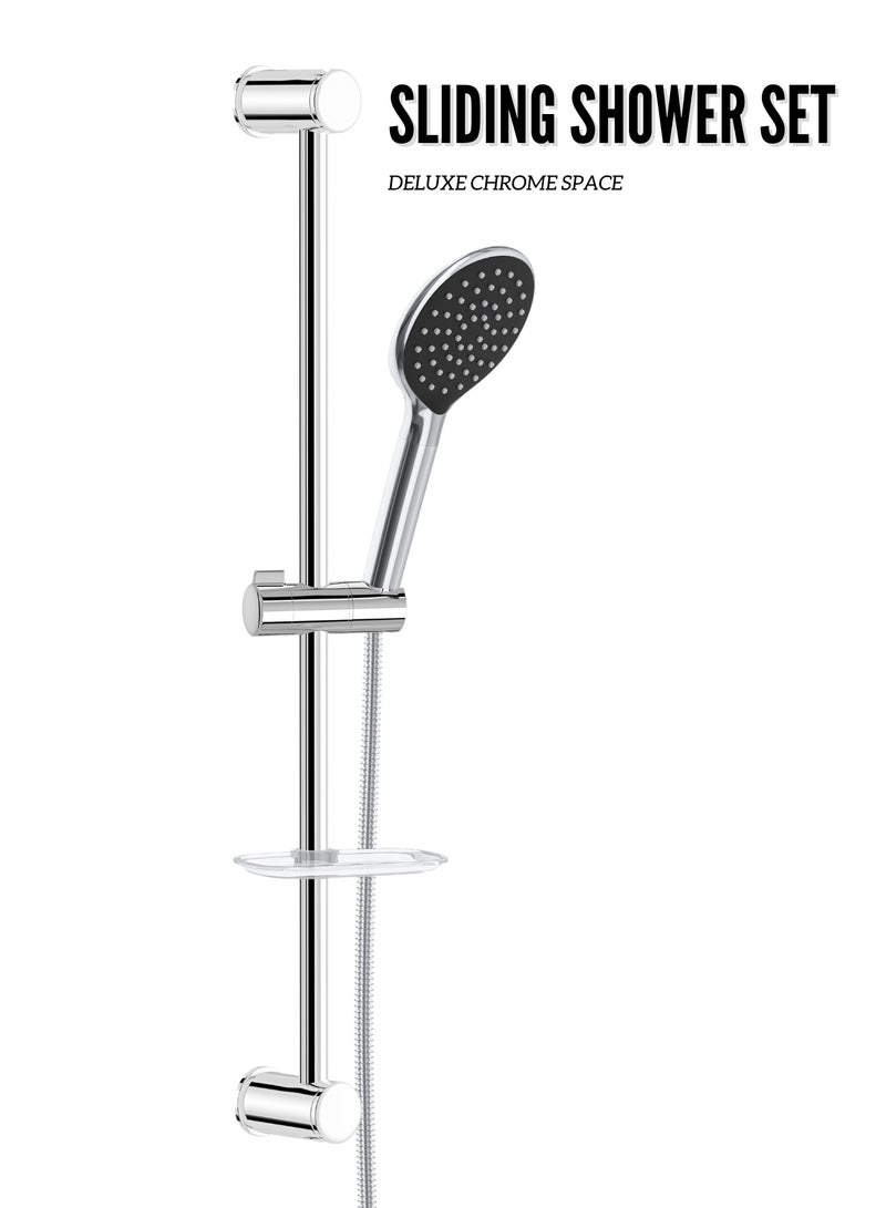 MAAT Deluxe Chrome Space Sliding Shower Set | Compact Adjustable Rail | Premium Turkish Chrome Finish | Modern Bathroom Upgrade  - Image 1