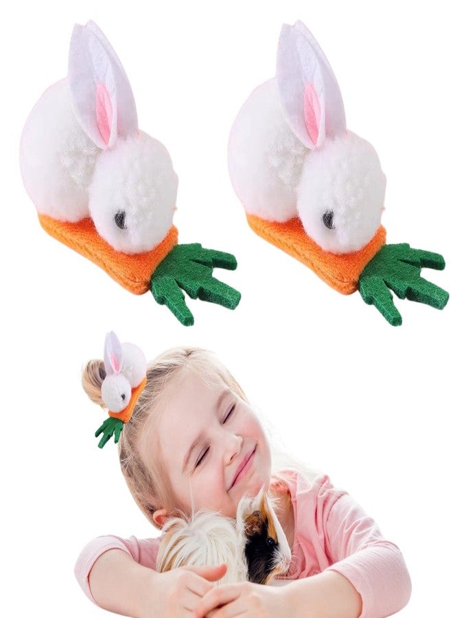 Jacnkb 2 Pcs Easter Bunny Hair Clips Plush Rabbit Barrettes with Carrot Cute Rabbit Ear Hairpin White Bunny Hairgrips Fluffy Hair Clips for Toddlers Girl Hair Accessories for Easter Holiday Party Decoration - Image 1