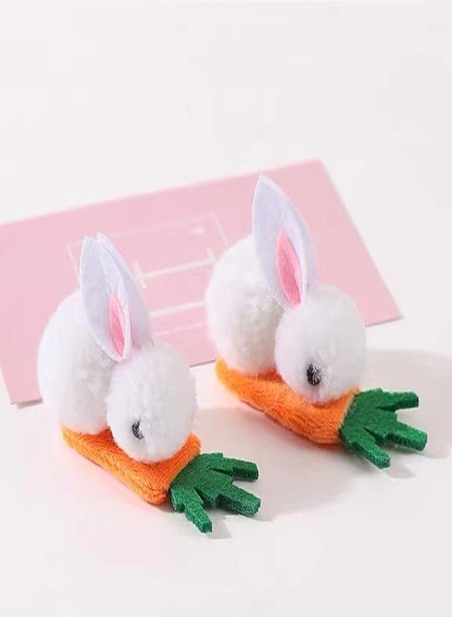 Jacnkb 2 Pcs Easter Bunny Hair Clips Plush Rabbit Barrettes with Carrot Cute Rabbit Ear Hairpin White Bunny Hairgrips Fluffy Hair Clips for Toddlers Girl Hair Accessories for Easter Holiday Party Decoration - Image 2