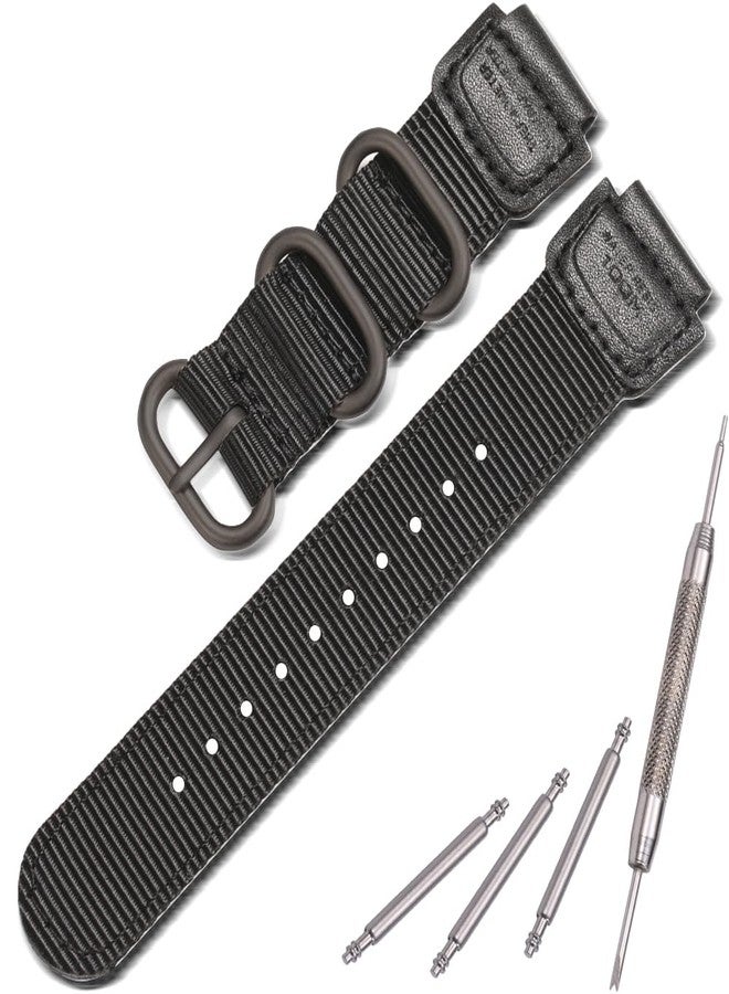 MCXGL 18mm Nylon Watch Strap Compatible with Casio A158WA F108WH A168WA-1 AE1200WH W800HG MRW200H W735H AE-1300WH Replacement band Leather Bracelet (Black with black Metal ring) - Image 1