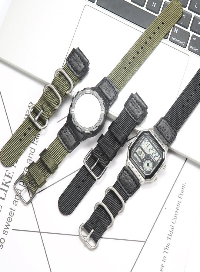 MCXGL 18mm Nylon Watch Strap Compatible with Casio A158WA F108WH A168WA-1 AE1200WH W800HG MRW200H W735H AE-1300WH Replacement band Leather Bracelet (Black with black Metal ring) - Image 3