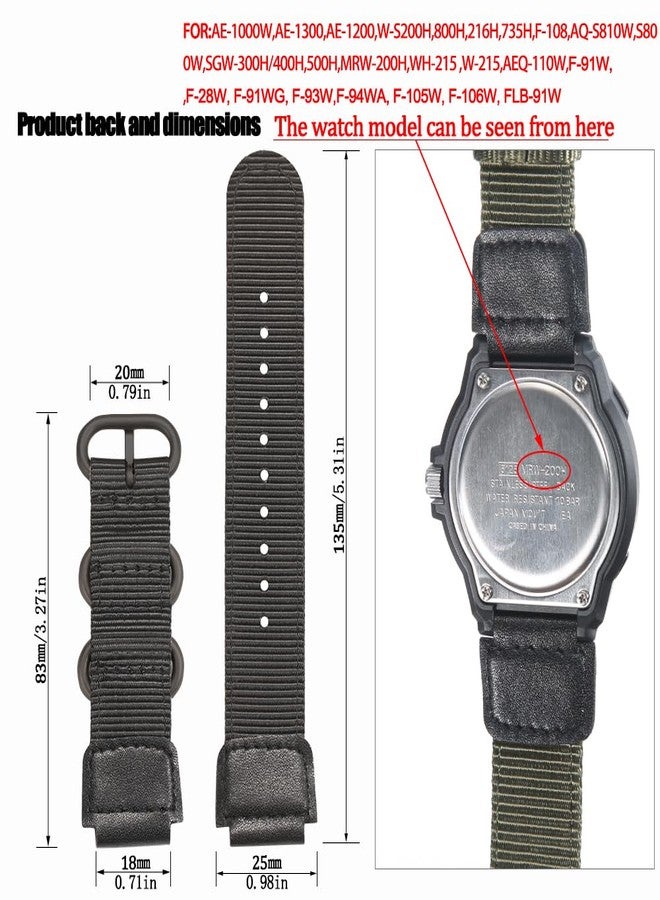 MCXGL 18mm Nylon Watch Strap Compatible with Casio A158WA F108WH A168WA-1 AE1200WH W800HG MRW200H W735H AE-1300WH Replacement band Leather Bracelet (Black with black Metal ring) - Image 2