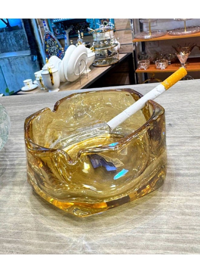 Crystal glass ashtray set featuring decorative clear crystal patterns and deep grooves; available in various colors and shapes (Amber, Type 1). - Image 1