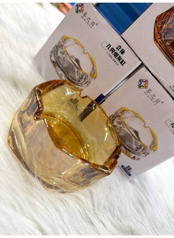 Crystal glass ashtray set featuring decorative clear crystal patterns and deep grooves; available in various colors and shapes (Amber, Type 1). - Image 2