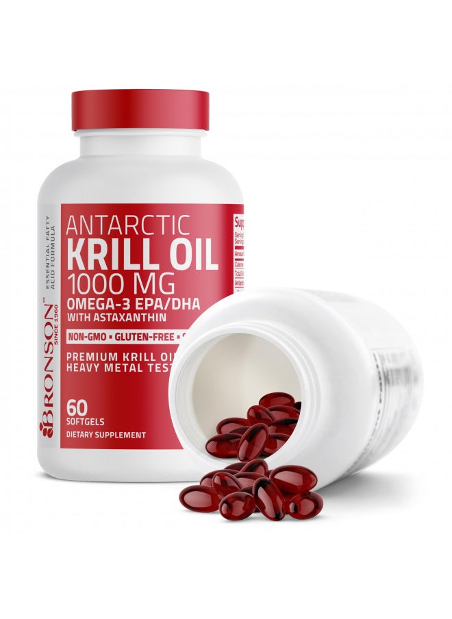 Bronson Antarctic Krill Oil 1000 mg with Omega-3s EPA, DHA, Astaxanthin and Phospholipids 60 Softgels