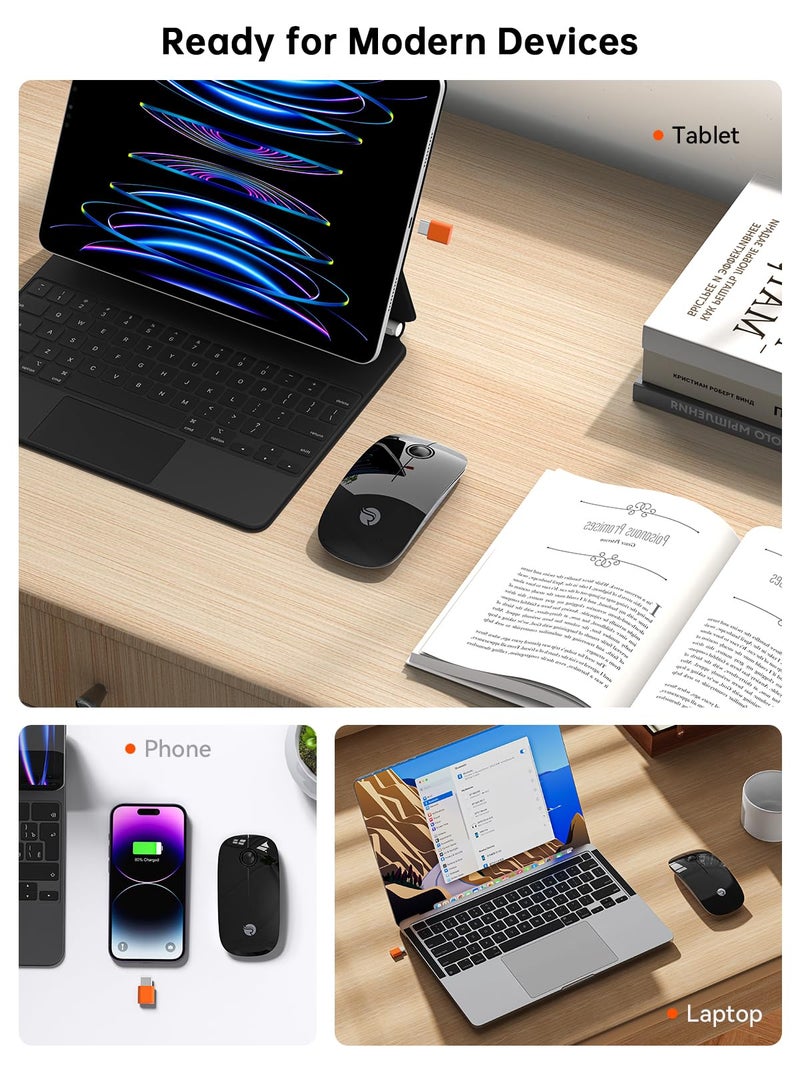 RAPIQUE R306C USB C Wireless Mouse, Type-C 2.4GHz Portable Computer Mouse, Silent Click, Ultra-Slim, 3 DPI Levels, 480 Hours Battery Life, for USB-C Laptops, MacBook, iPad, Tablet, Android – Black - Image 4