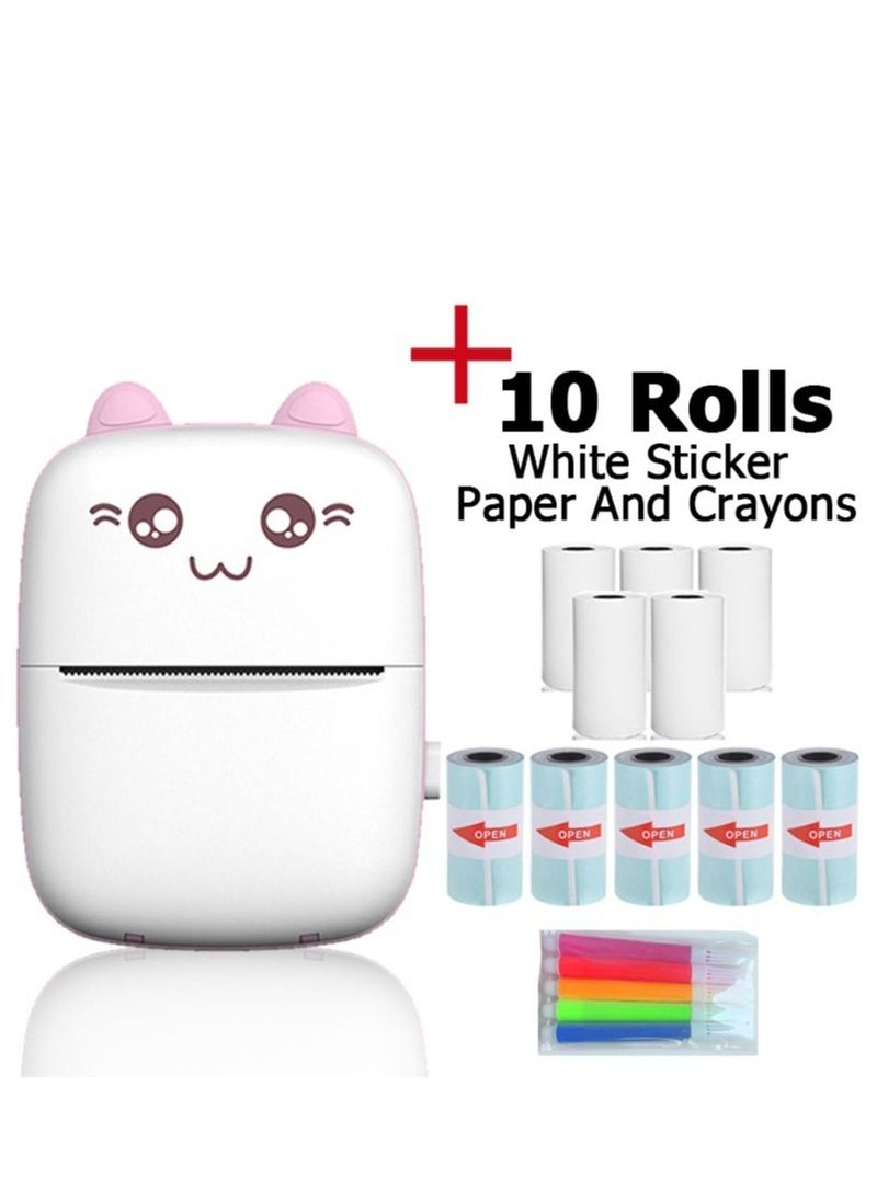Joyelink Mini printer portable, pocket thermal printer with 10 rolls of printing paper and 5 color pens, used for photo, image, office receipt, label, QR code, inkless printing, iOS Android application (pink)  - Image 1