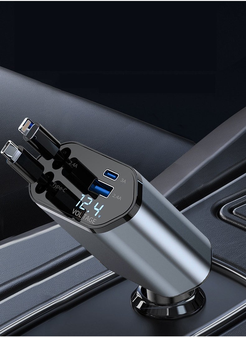12/24V 120W Fast Car Charger with Retractable Charging Cable Fast Car Power Adapter PD20W for iPhone Type C 40W Car Bluetooth USB Charger Plug with iPhone,Samsung,Galaxy,Huawei,Xiaomi