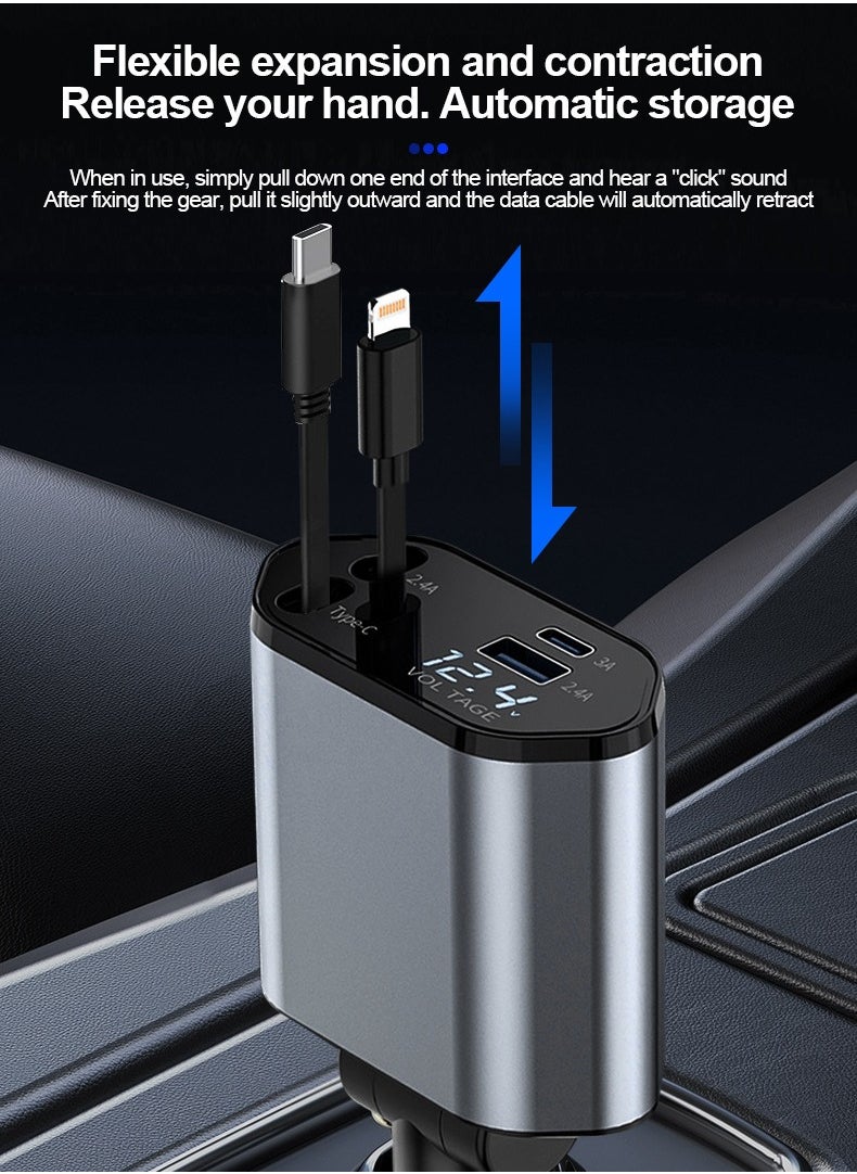 12/24V 120W Fast Car Charger with Retractable Charging Cable Fast Car Power Adapter PD20W for iPhone Type C 40W Car Bluetooth USB Charger Plug with iPhone,Samsung,Galaxy,Huawei,Xiaomi