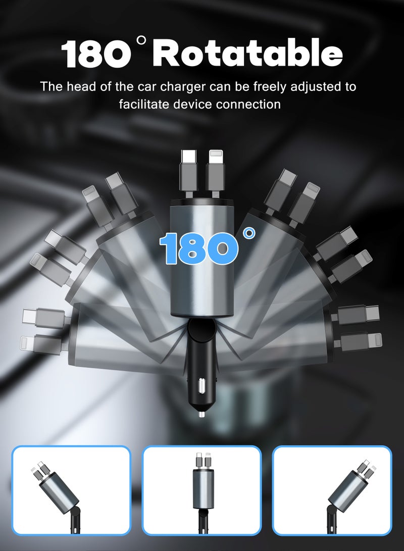 Xkimos 12/24V 120W Fast Car Charger with Retractable Charging Cable Fast Car Power Adapter PD20W for iPhone Type C 40W Car Bluetooth USB Charger Plug with iPhone,Samsung,Galaxy,Huawei,Xiaomi - Image 4