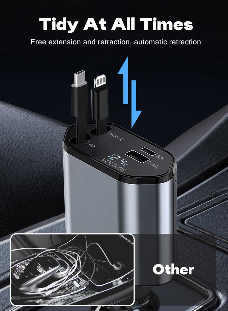 Xkimos 12/24V 120W Fast Car Charger with Retractable Charging Cable Fast Car Power Adapter PD20W for iPhone Type C 40W Car Bluetooth USB Charger Plug with iPhone,Samsung,Galaxy,Huawei,Xiaomi - Image 5