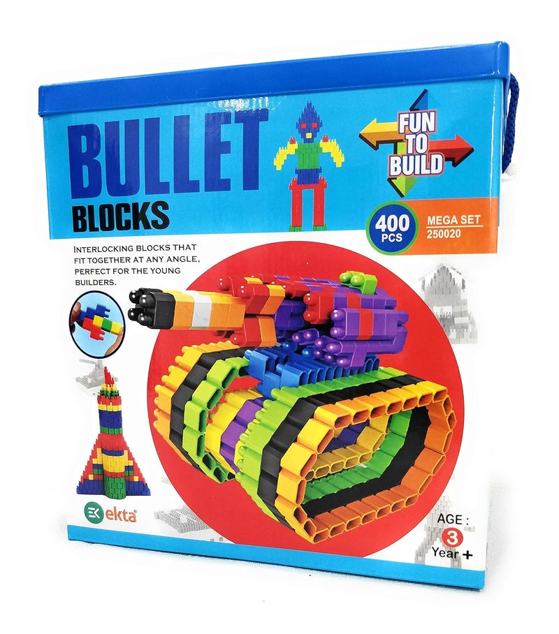 Ekta Bullet Block Game 400Pcs (Fun to Build) Interactive Block That Fits at Any Angle+Inspiration Booklet Inside-(Made in India),Multi - Image 1