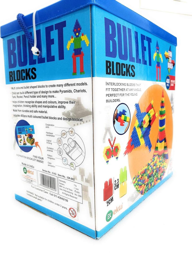 Ekta Bullet Block Game 400Pcs (Fun to Build) Interactive Block That Fits at Any Angle+Inspiration Booklet Inside-(Made in India),Multi - Image 2