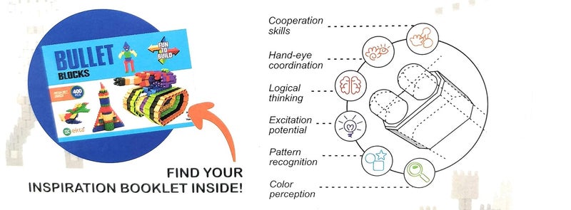 Ekta Bullet Block Game 400Pcs (Fun to Build) Interactive Block That Fits at Any Angle+Inspiration Booklet Inside-(Made in India),Multi - Image 3