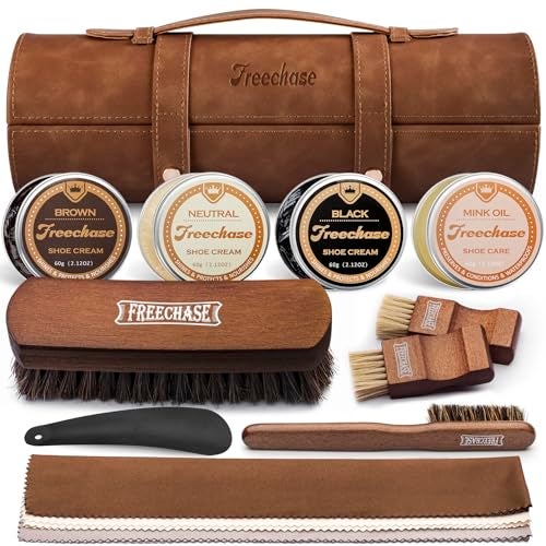 Freechase Leather Shoe Polish Kit For Men 13 PC Shoe Shine Kit Leather Boot Care Shoe Care Kit As Birthday Anniversary Gift For Cool Men Women Him Her Friend Parent Husband - Image 1