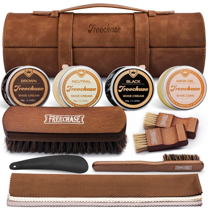 Freechase Leather Shoe Polish Kit For Men 13 PC Shoe Shine Kit Leather Boot Care Shoe Care Kit As Birthday Anniversary Gift For Cool Men Women Him Her Friend Parent Husband - Image 2
