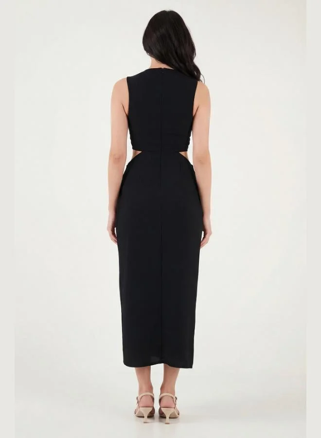 Lela  Lela A-Line Bicycle Collar Slit Midi Dress with Accessory Details Women's Dress 6525743 for Women | Best Price UAE