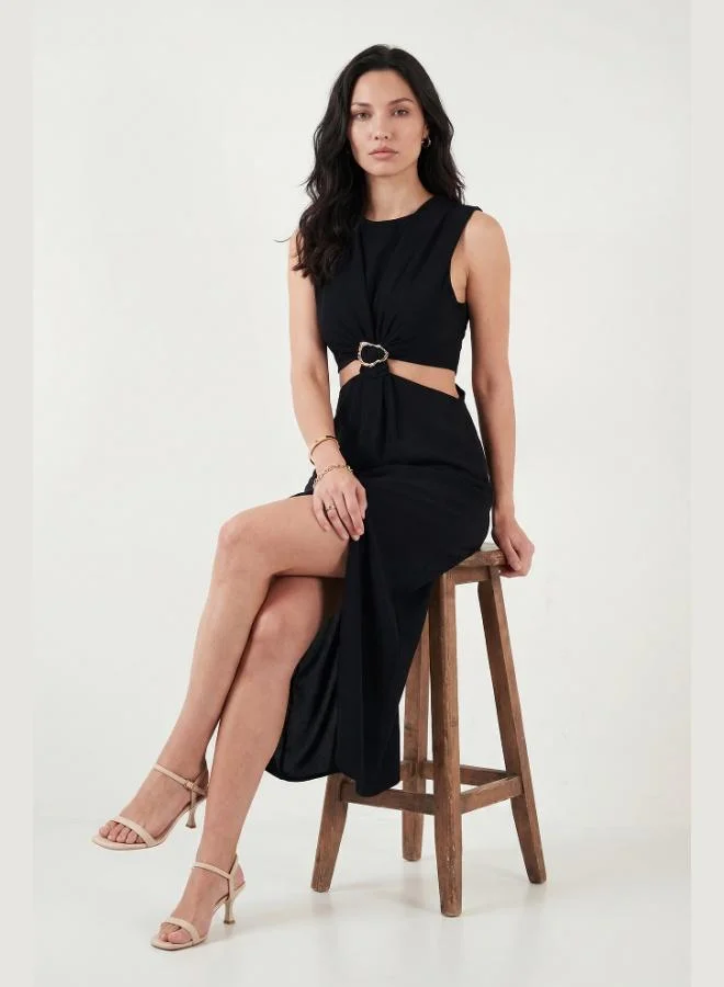 Lela  Lela A-Line Bicycle Collar Slit Midi Dress with Accessory Details Women's Dress 6525743 for Women | Best Price UAE