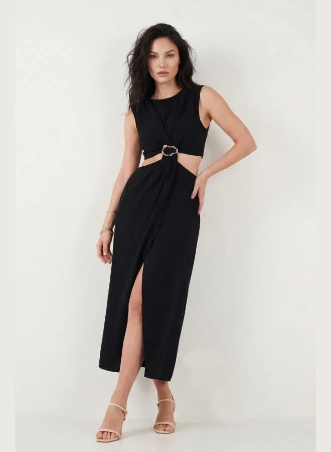 Lela  Lela A-Line Bicycle Collar Slit Midi Dress with Accessory Details Women's Dress 6525743 for Women | Best Price UAE