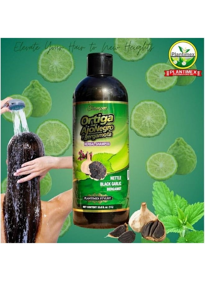 Plantimex Shampoo Ortiga Ajo Negro Y Bergamota 33.8 Fl Oz (1Lt) Herbal Shampoo Bergamot  - Image 2