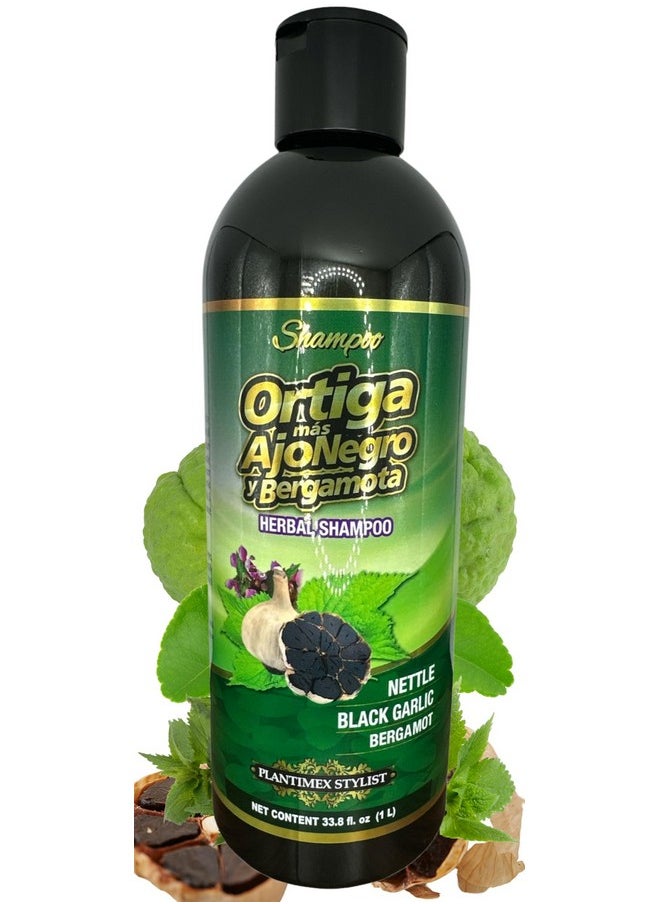 Plantimex Shampoo Ortiga Ajo Negro Y Bergamota 33.8 Fl Oz (1Lt) Herbal Shampoo Bergamot  - Image 1