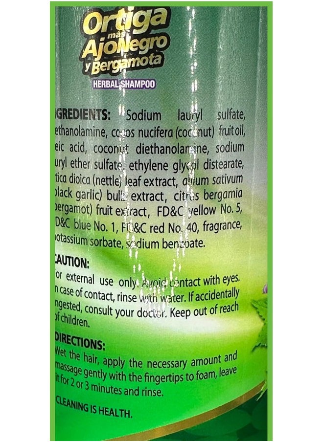 Plantimex Shampoo Ortiga Ajo Negro Y Bergamota 33.8 Fl Oz (1Lt) Herbal Shampoo Bergamot  - Image 4