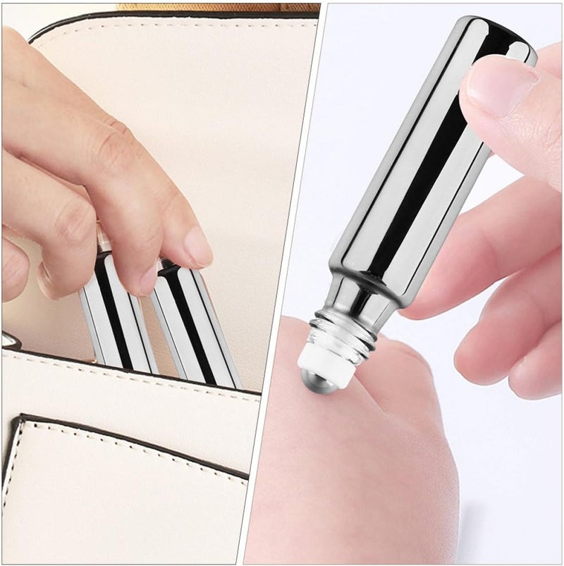 ABOOFAN 10 قطع زجاجات رول-أون زجاجية سعة 10 مل مع غطاء شريط معدني، حاويات قابلة لإعادة التعبئة للزيوت العطرية والعطور للاستخدام في السفر والمنزل - Image 2