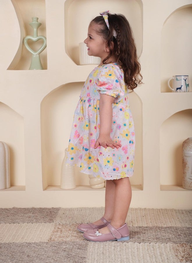 POLKA TOTS Half Sleeves Floral Print Frock with Headband - Multicolor -5-6 Y - Image 4