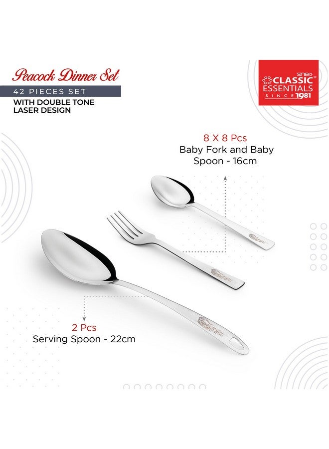 Classic Essentials Stainless Steel Dinner Set|Serves 4 People|Heavy Gauge|Kitchen Set|Permanent Laser-Peacock, Set of 42 - Image 5