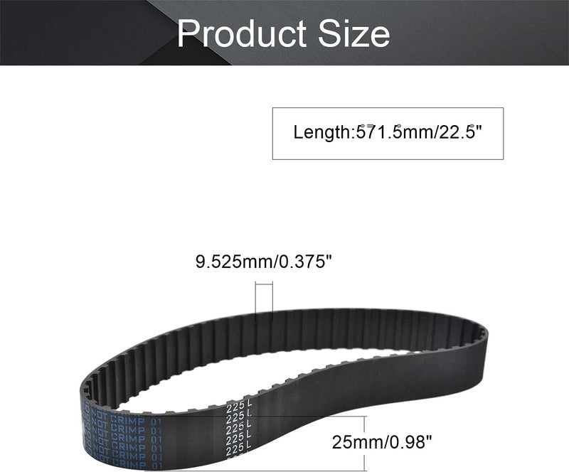 Fielect 1Pcs 225L Timing Belt Power Grip Cogged Toothed Timing Belt Black Rubber 571.5mm Length 25mm Width 60 Teeth 9.525mm Pitch - Image 2